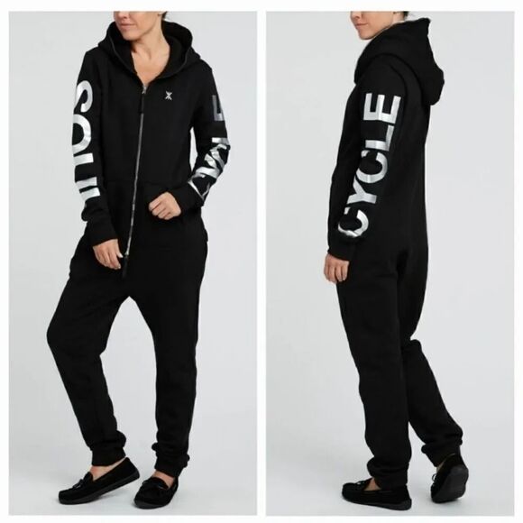 SoulCycle One Piece Zippered Hoodie Sweatshirt Jumpsuit in Black Size Medium - Picture 1 of 13